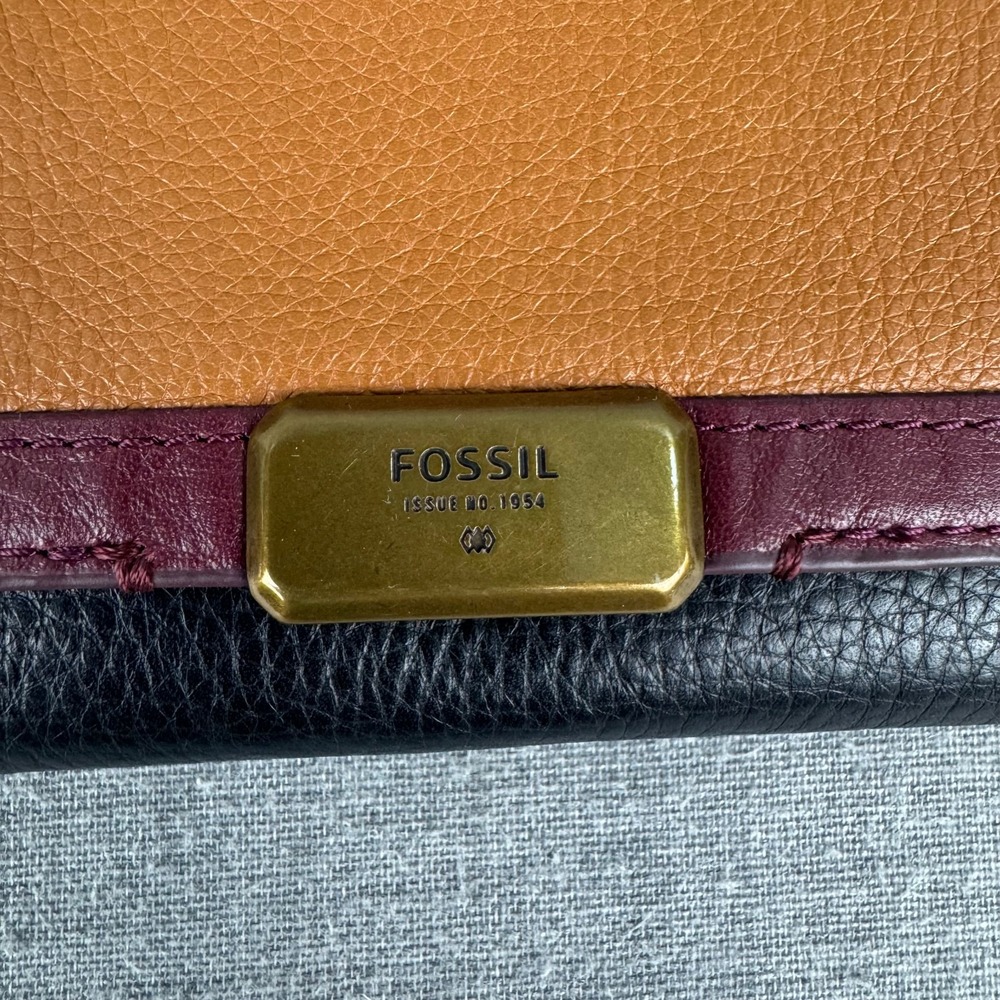 Fossil Emerson Flap Wallet Women's Leather Brown Burgundy Black - Picture 2 of 13